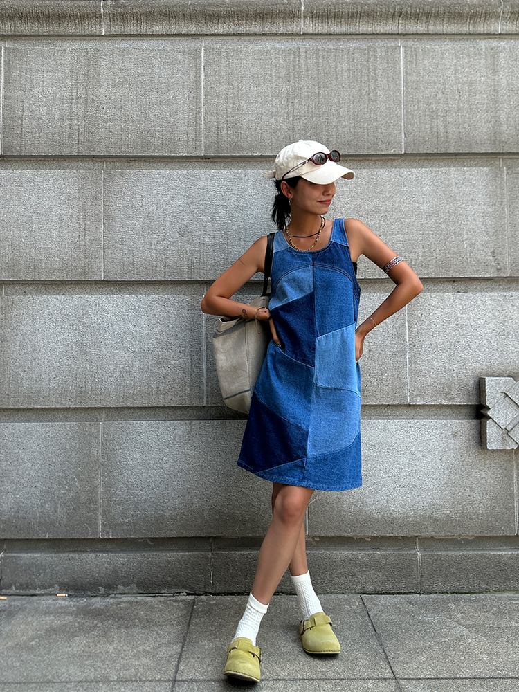 Colorblock Denim Sleeveless Dresses_BDHL6130