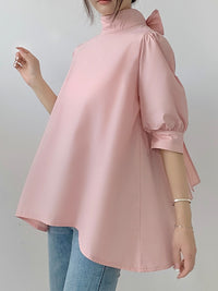 Lantern Sleeve Bow Tie Tops_BDHL7218