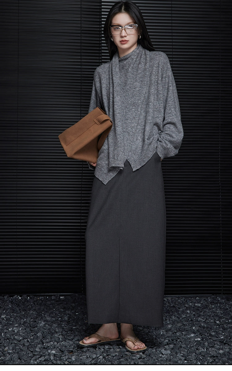 Gray wool irregular design sweater_DI100378