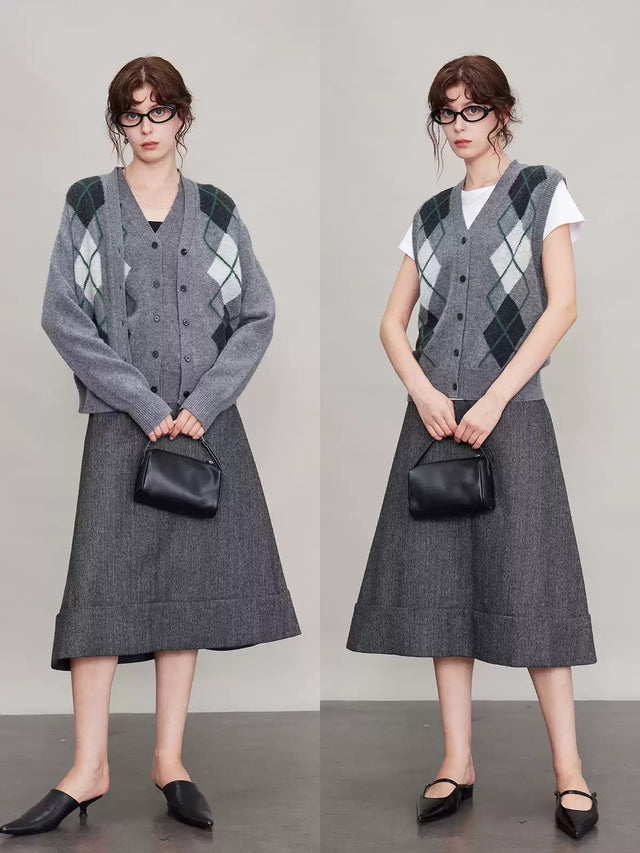 Argyle Knitted Vest Or Cardigan_BDHL6630