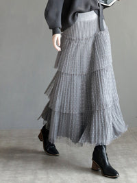 Mesh Pleated Tiered Skirt_BDHL6868