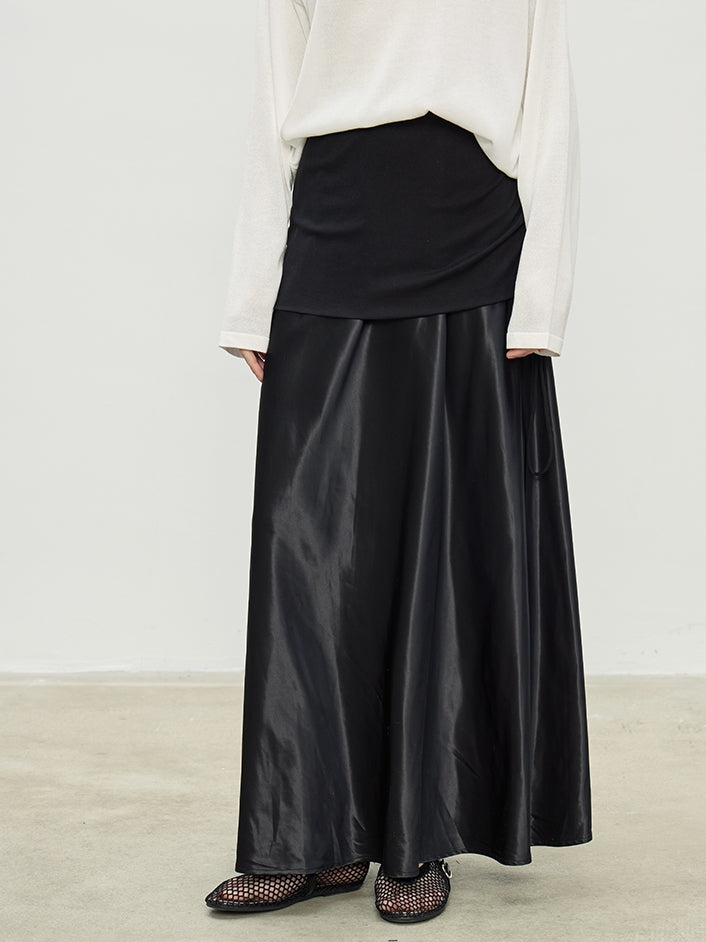 Black Double Fabric Long Skirt_BDHL7075