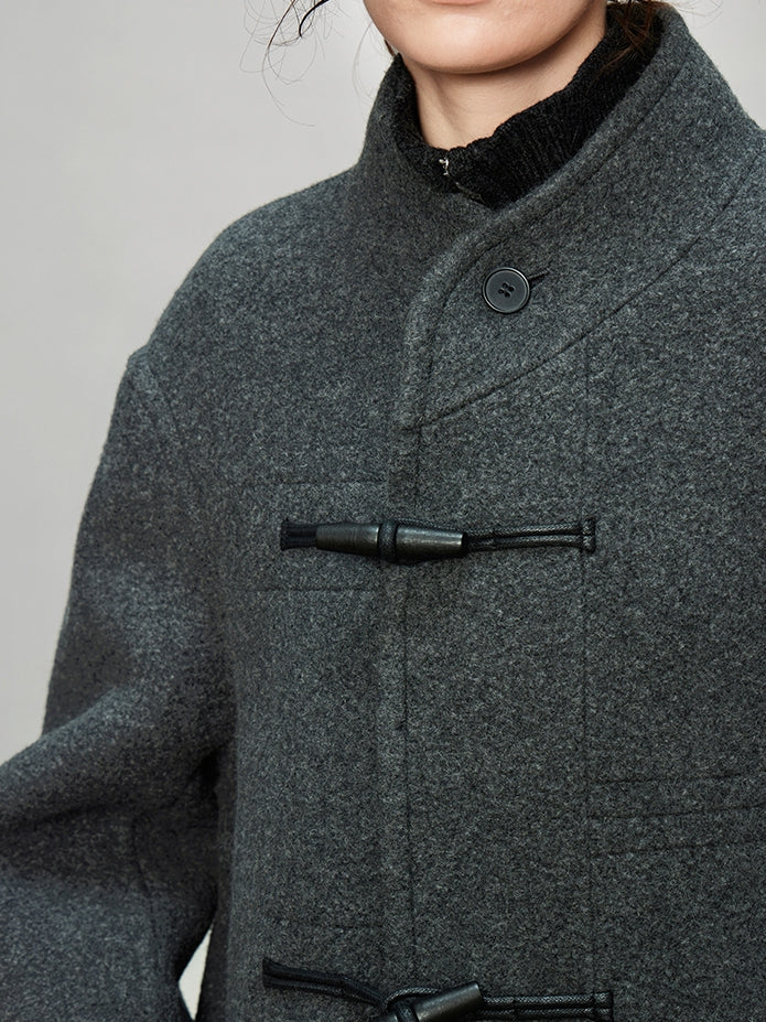 Stand Collar Horn Button Coat_BDHL6922