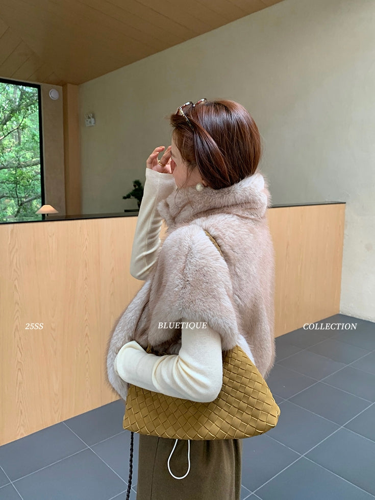 Stand Collar Zipper Fur Vest_BDHL8015