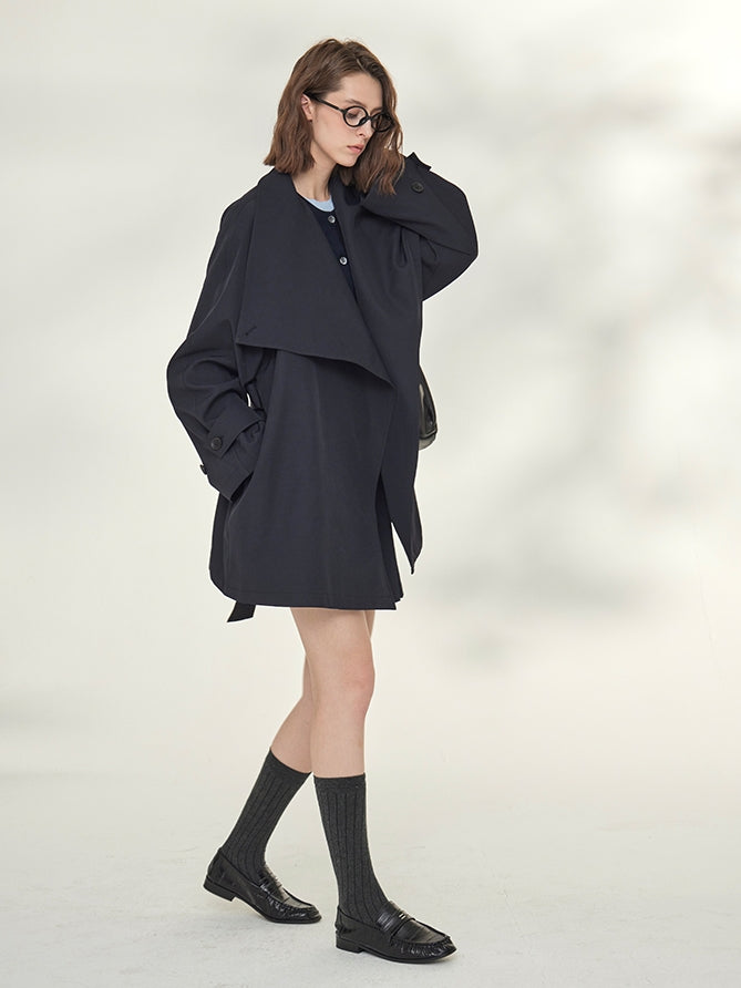 Tide Drawstring Short Trench Coat_BDHL7735