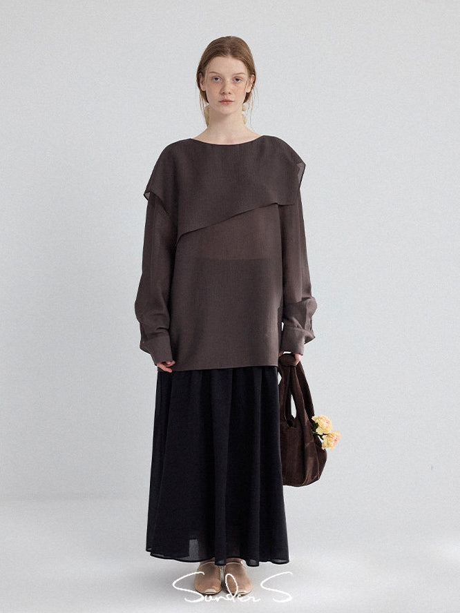 Asymmetrical Loose-Collar Blouse_BDHL8155