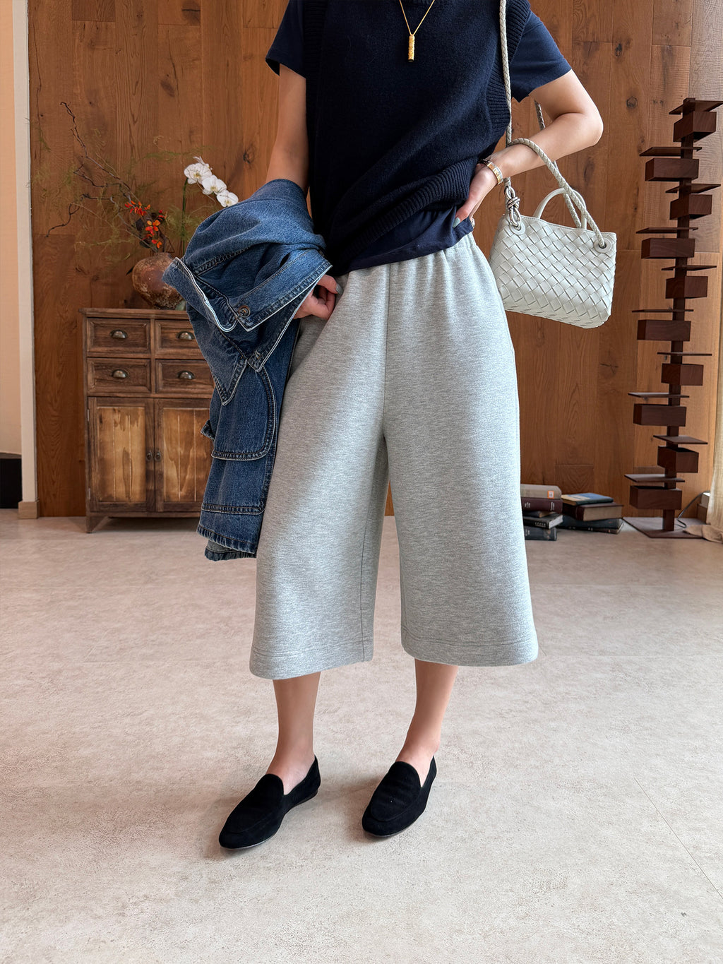 Brushed Knit Wide Leg Cropped Pants_BDHL8425