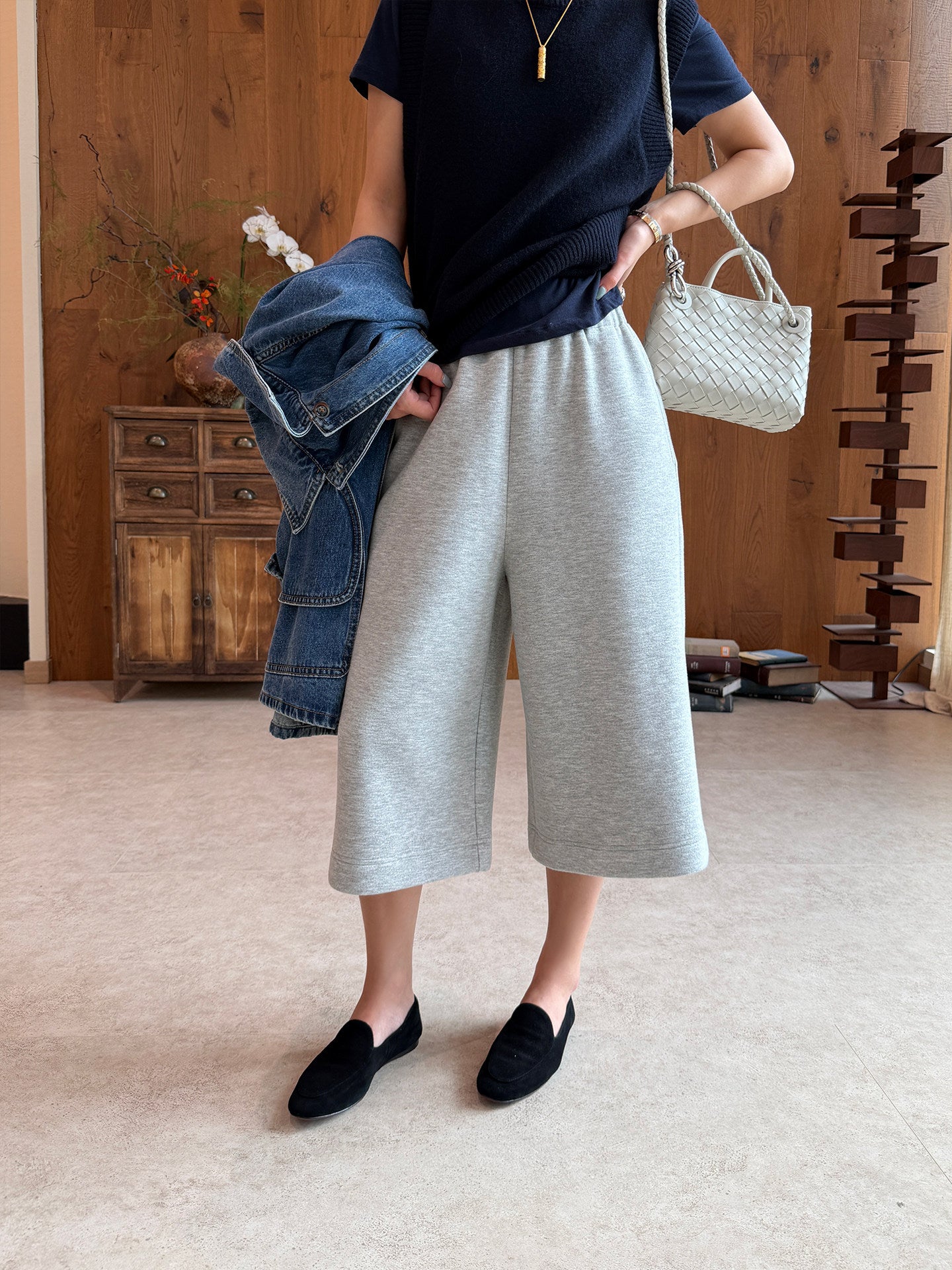 Brushed Knit Wide Leg Cropped Pants_BDHL8425