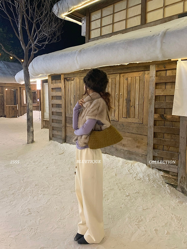 Stand Collar Zipper Fur Vest_BDHL8015