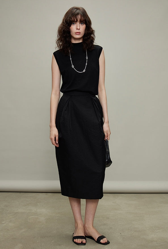 Bud Pleated Skirt &amp; Round Neck Vest_BDHL6331