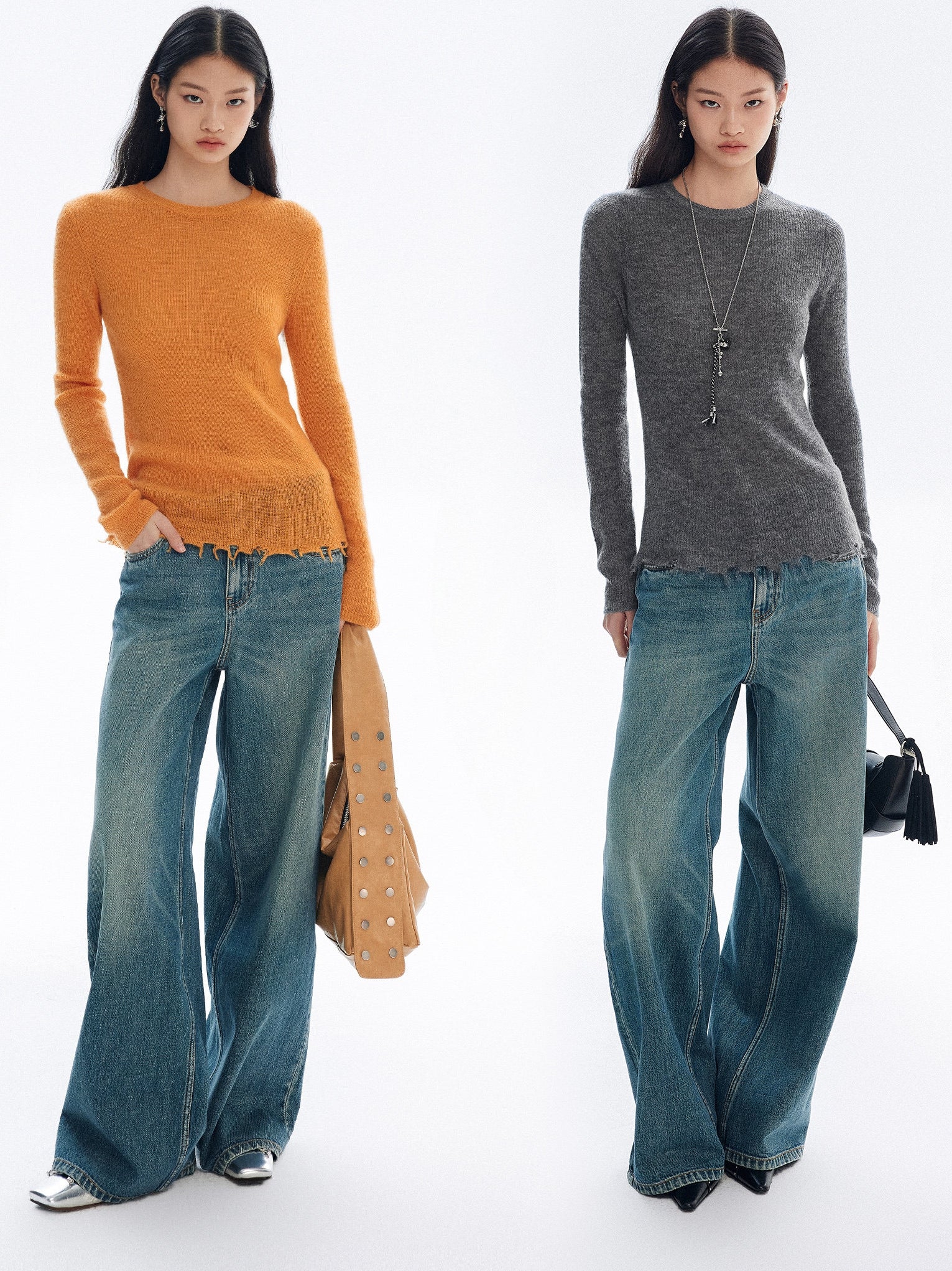 Irregular Frayed Hem Knit Tops_BDHL8146