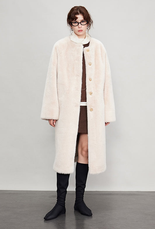 Round Collar Fur Mid-Length Jacket_BDHL6702