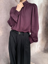 Stand Collar Tucked Blouse_BDHL6454