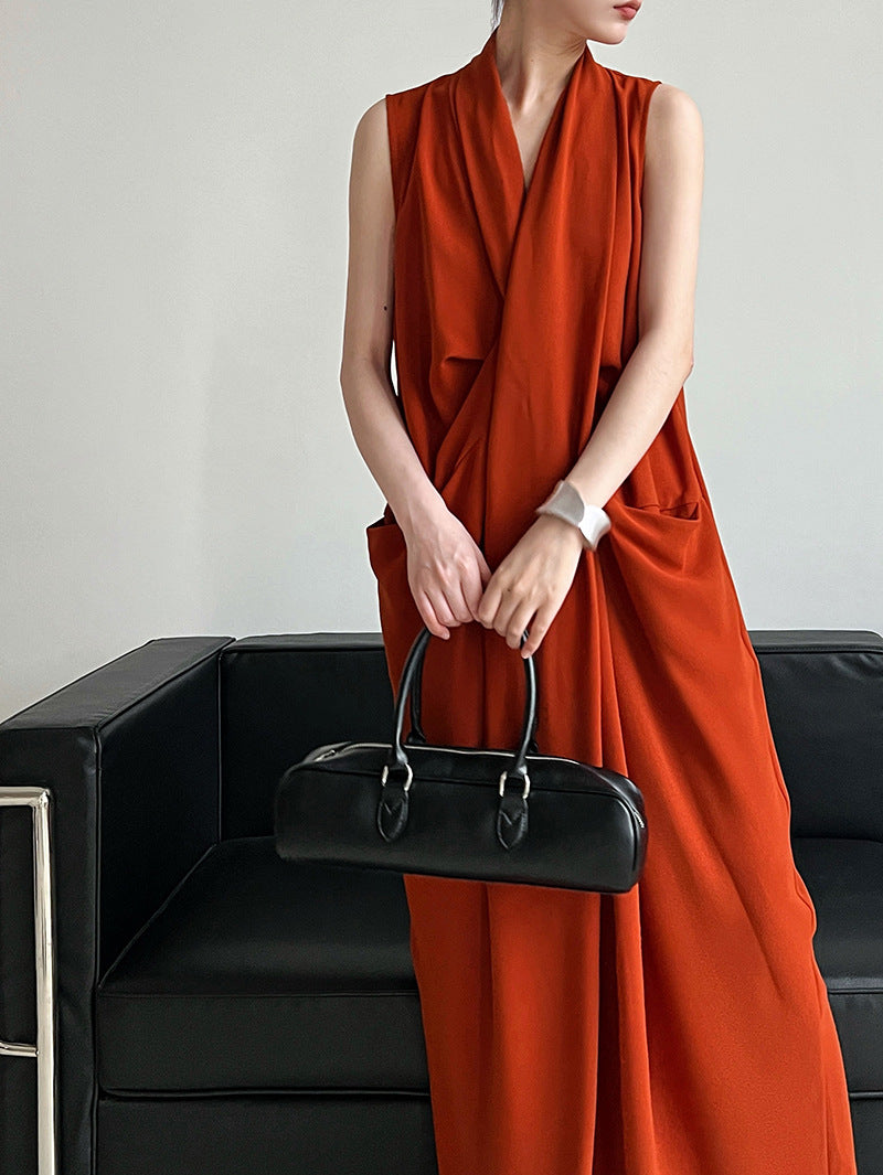 V-Neck Draped Cross Dress_BDHL7558