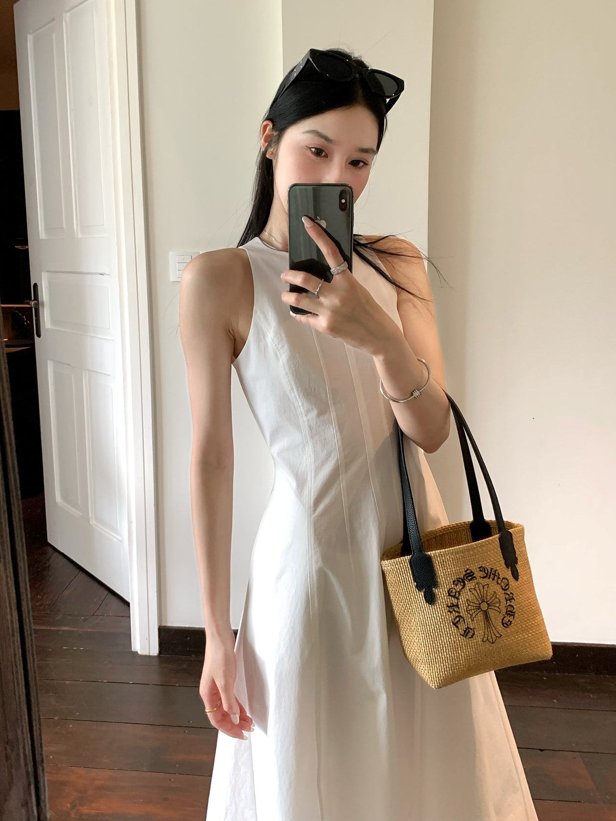 Tucks Long White Dress_BDHL7551