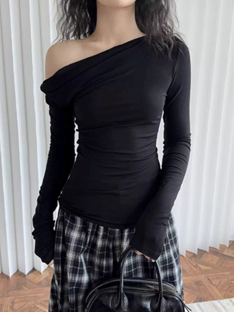 One-Shoulder Swing Collar Tops_BDHL7374