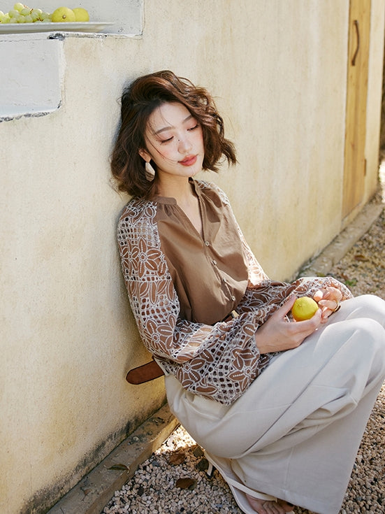 Patchwork Lantern Sleeveless Shirt_BDHL7474