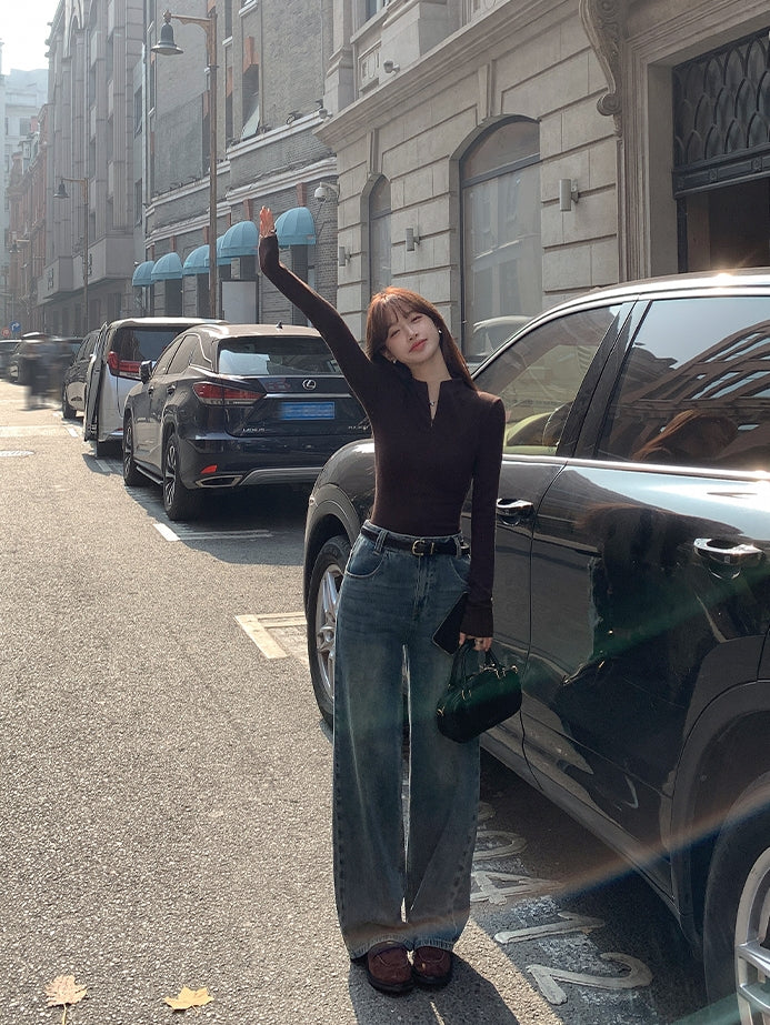 Half-Open Collar Knit Tops_BDHL8027