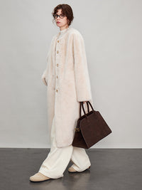 Round Collar Fur Mid-Length Jacket_BDHL6702