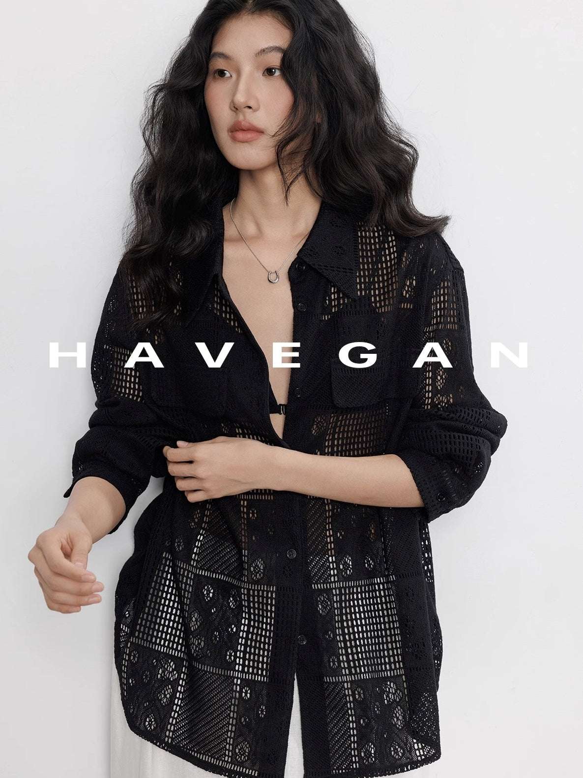 Hollow Lace Knitted Shirt Jacket_BDHL7367