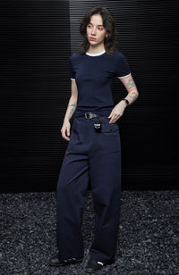 Navy Straight Wide-Leg Pants_BDHL6990