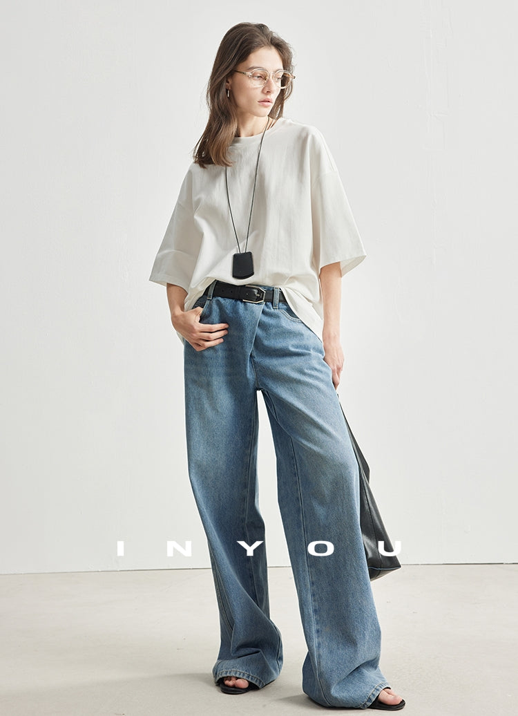 Straight Floor-Length Denim Pants_BDHL6951