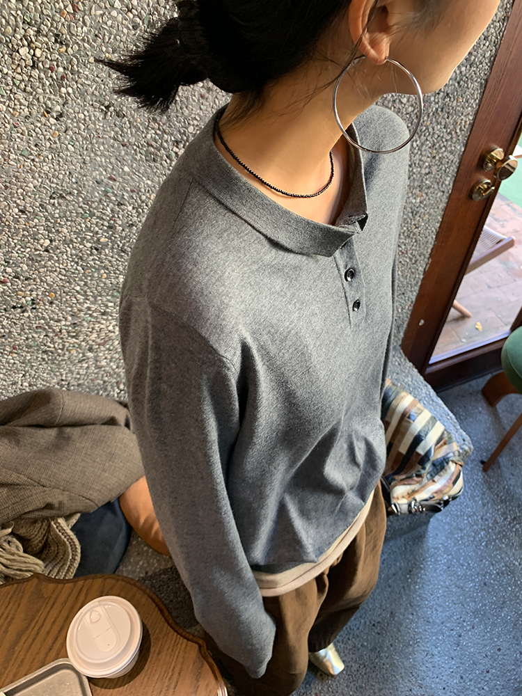 Polo Collar Loose Sweater_BDHL6659