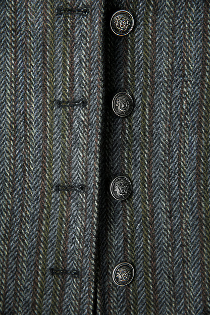 Retro striped V-neck jacket_BDHL5350