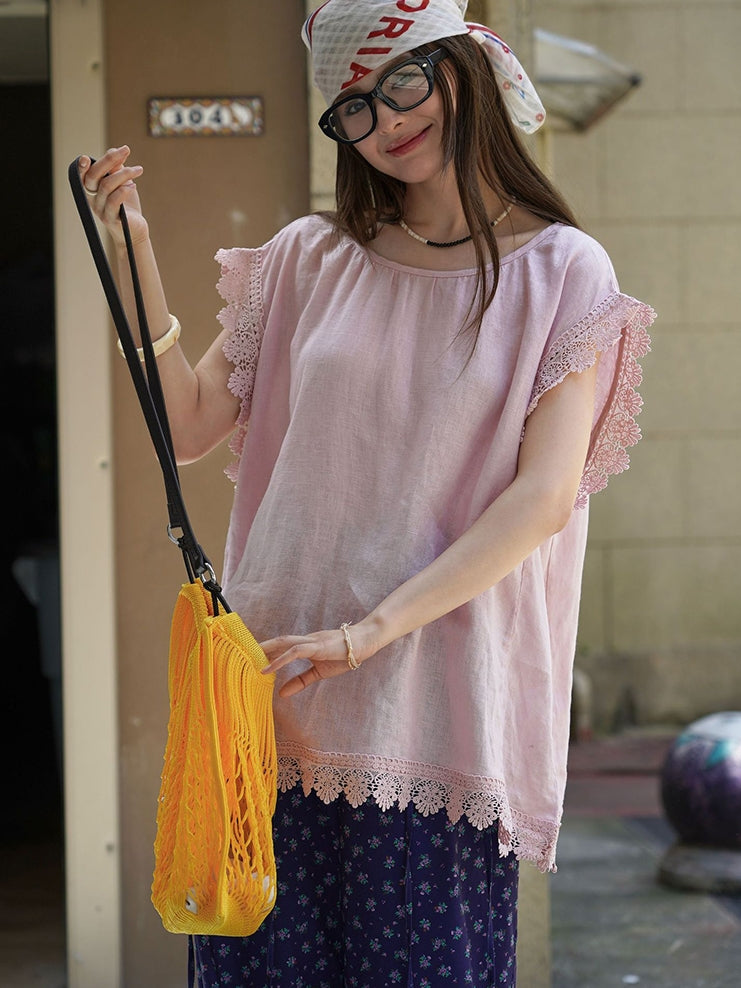 Lace Loose-Fitting Silhouette Tops_BDHL7530