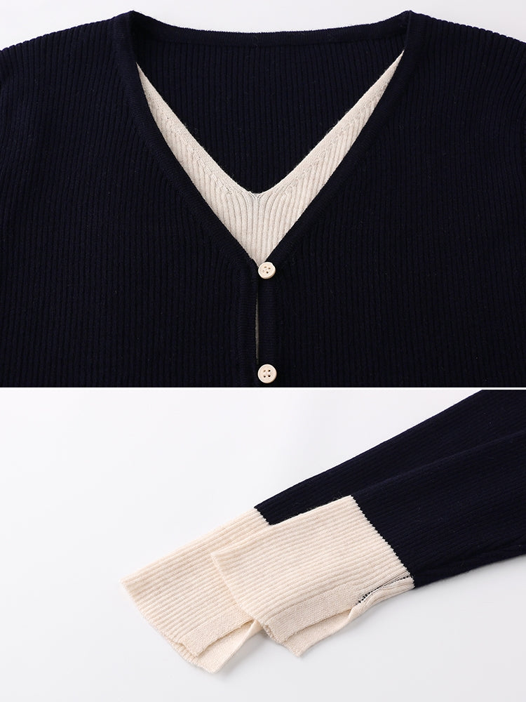 V-Neck Two-Piece Style Cardigan_BDHL7785