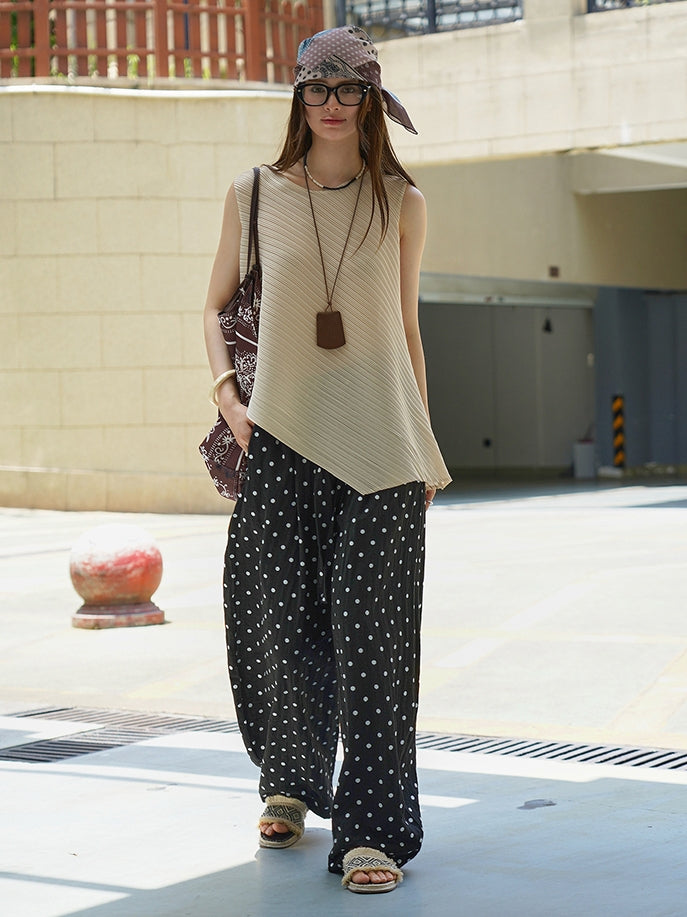 Polka-Dot Wide-Leg Draped Pants_BDHL7531