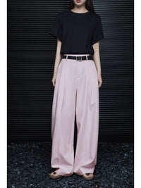 Light pink loose straight drape pants_BDHL5925