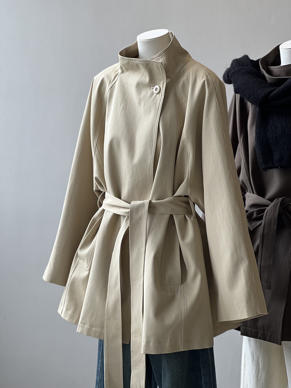 Retro Stand Collar Trench Coat_BDHL7126