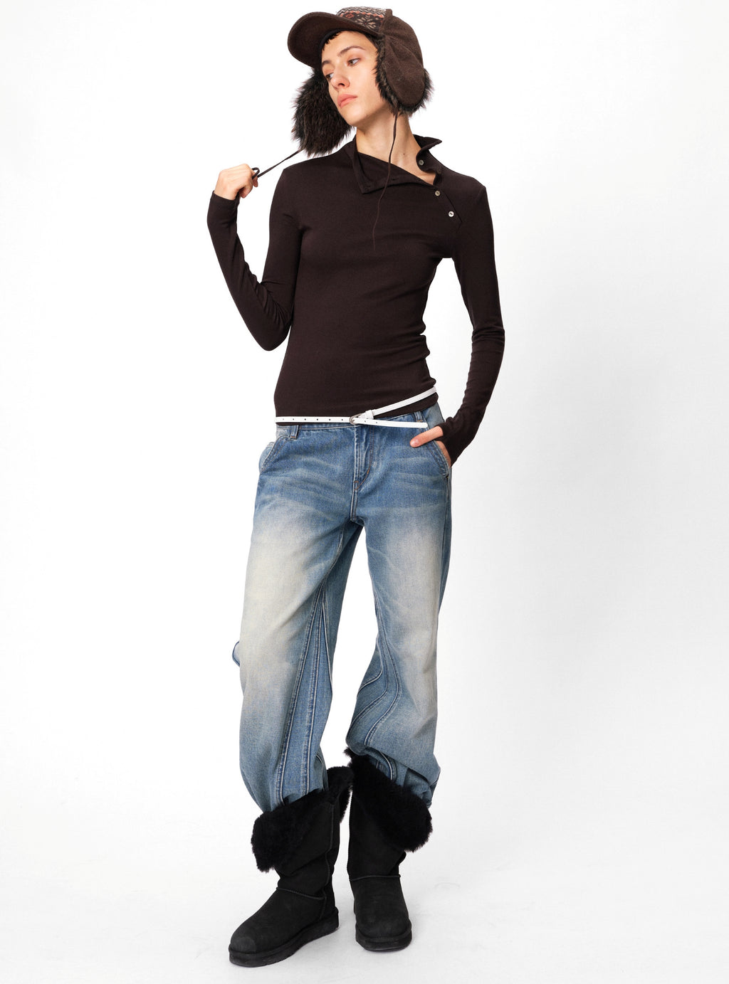 High-Neck Button Slim-Fit Tops_BDHL8105