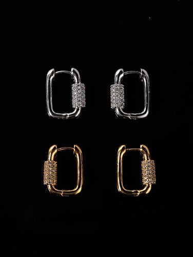Square French Style Pierced Earrings_BDHL8014