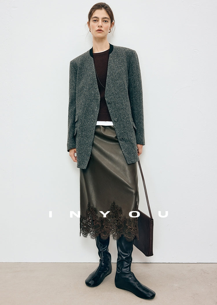 蕾絲皮革直筒裙_BDHL7901