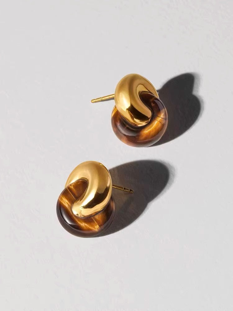 Tiger Eye Hoop Pierced Earrings_BDHL7470