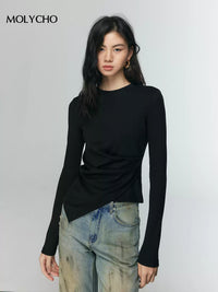 Waist Gather Asymmetric Tops_BDHL6710