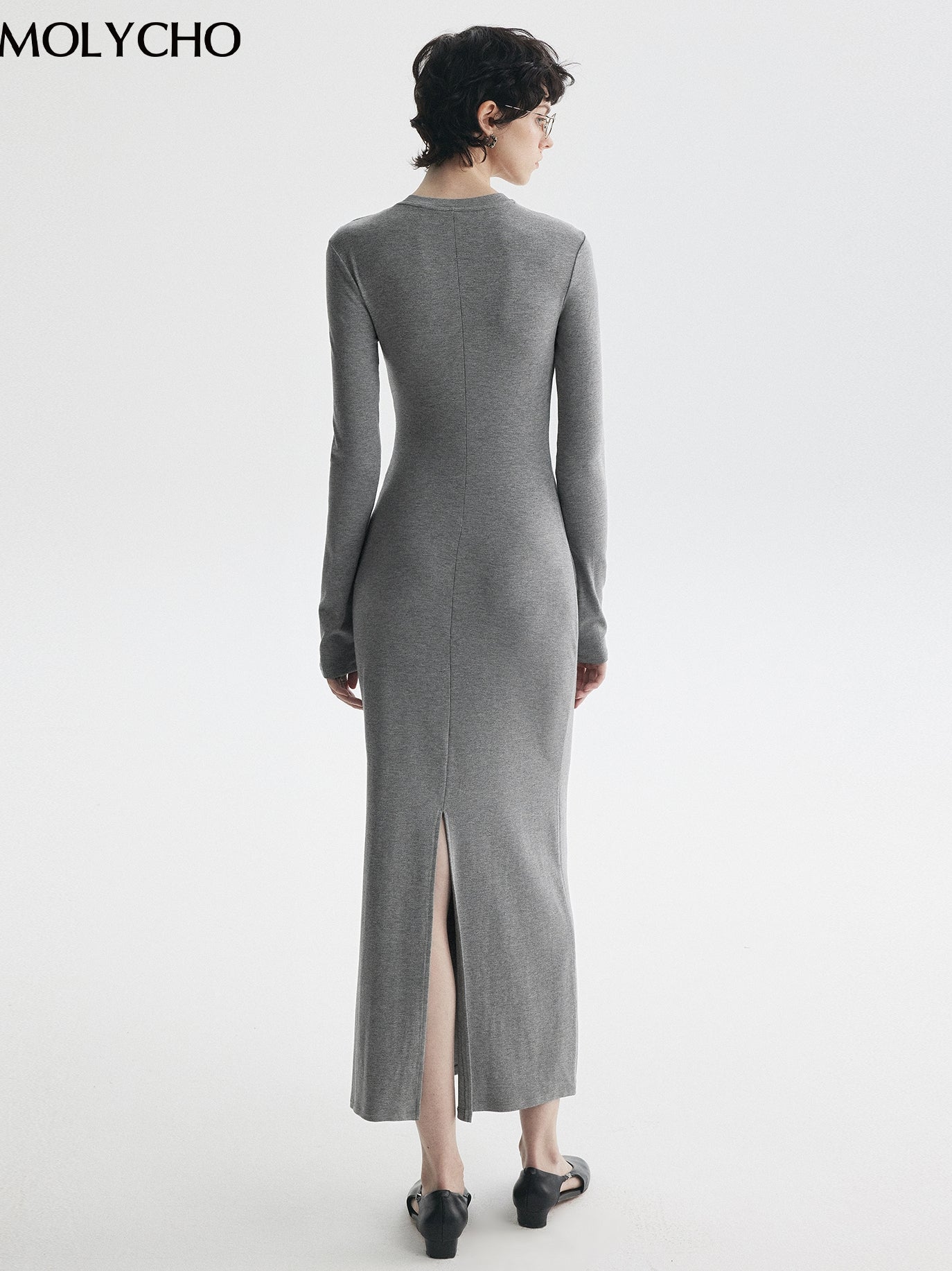 Simple Slim-Fit Long Dress_BDHL7726