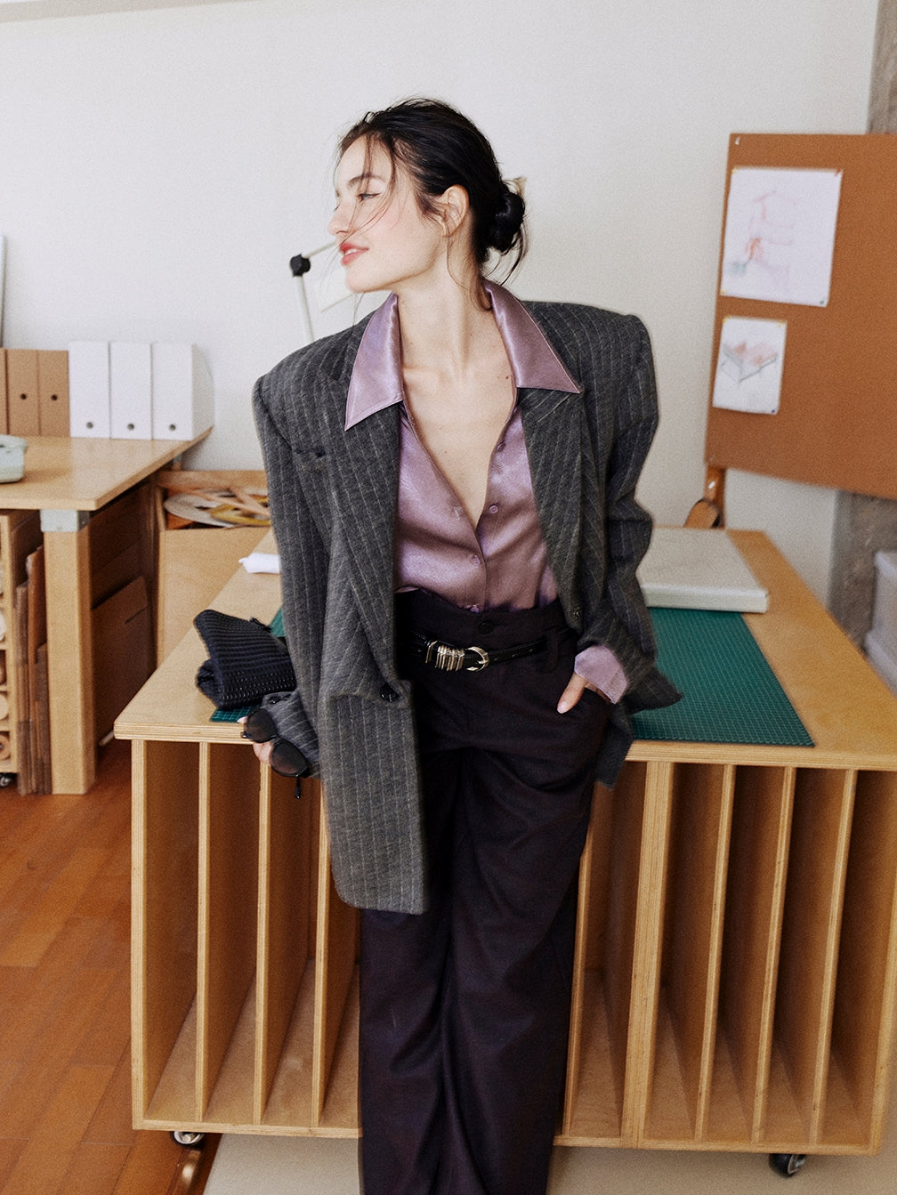 Purple Textured Suit Pants_BDHL8002