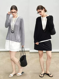 Splicing Collar Two-Piece Style Tops_BDHL7275