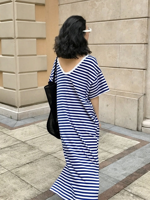 Backless Striped Sleeveless Dress_BDHL7548