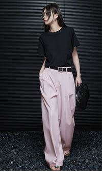 Light pink loose straight drape pants_BDHL5925