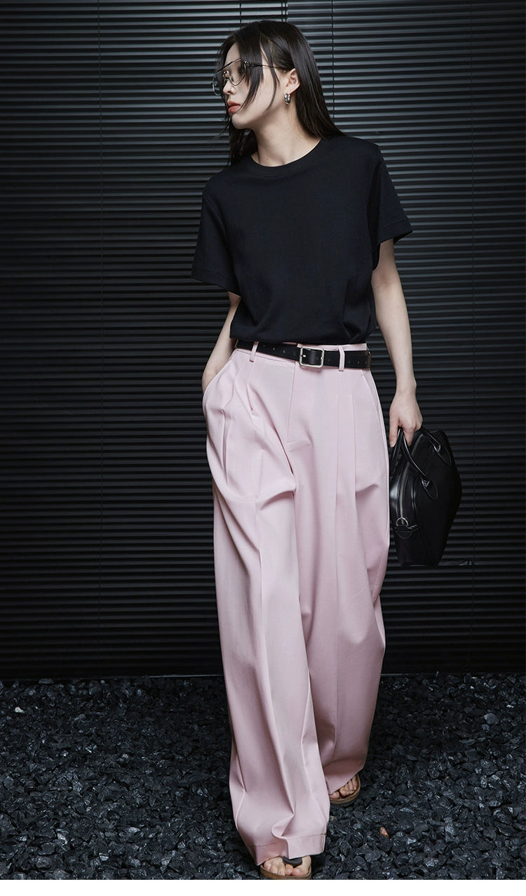 Light pink loose straight drape pants_BDHL5925