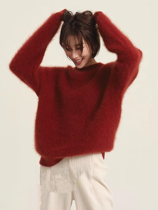 Fluffy Round Neck Sweater_BDHL6831