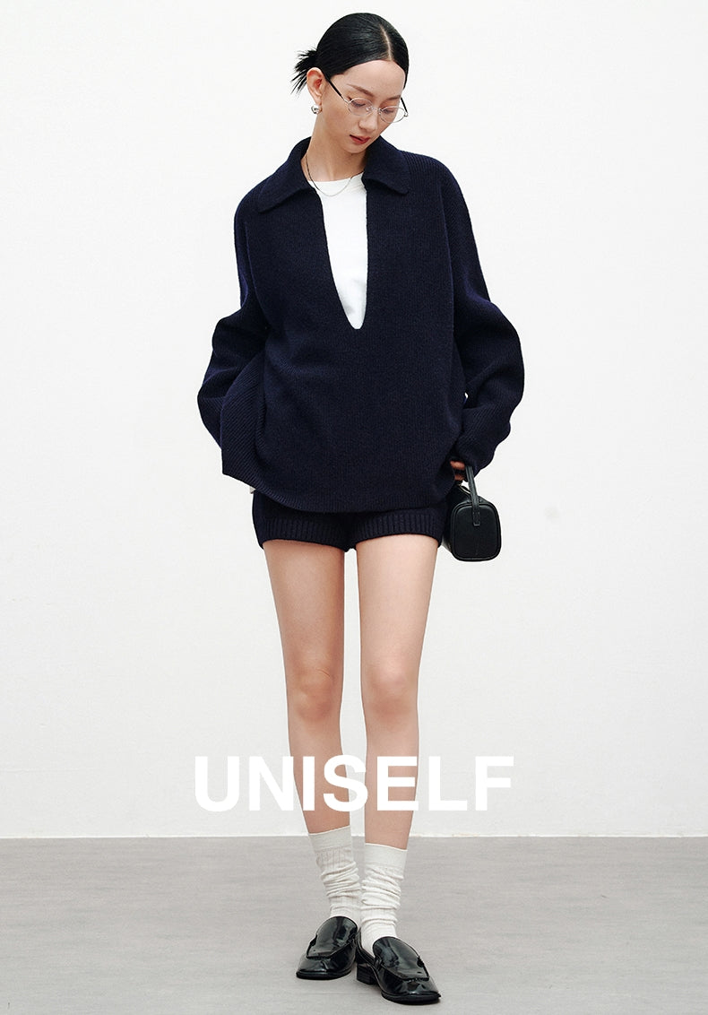 Large V-Neck Knitted Tops Or Shorts_BDHL6968