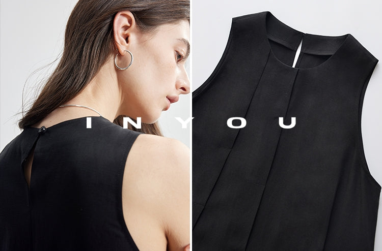 Simple Tucked Sleeveless Dress_BDHL7181