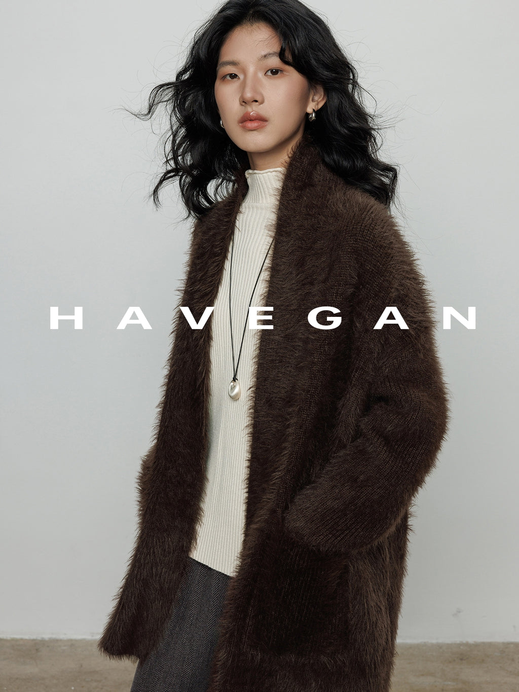 無領抓絨長版開襟衫_BDHL7971