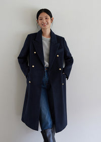 Tweed retro gold buckle mid-length coat_BDHL5364