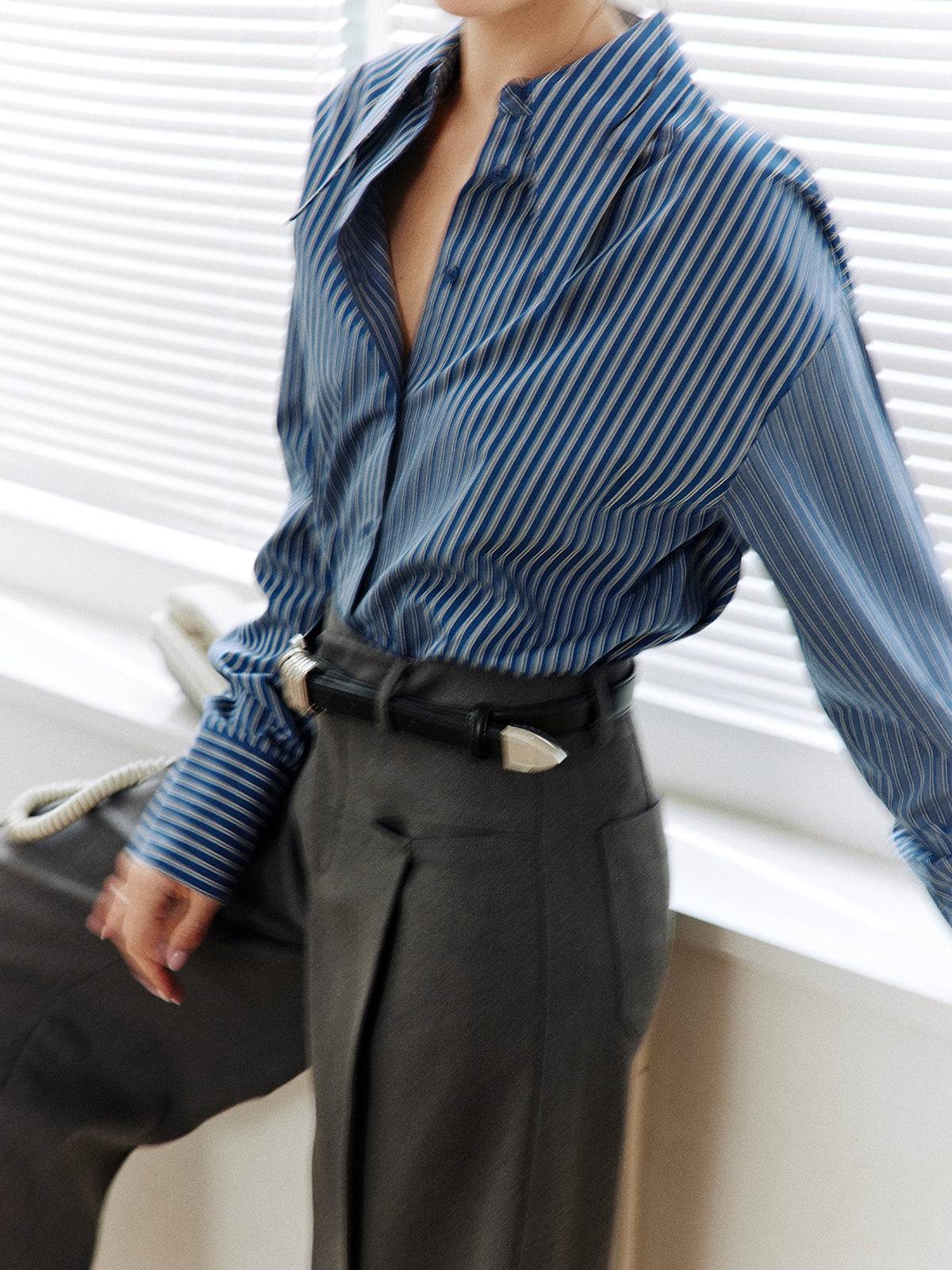 Stripe Waist Corset Shirt_BDHL8000